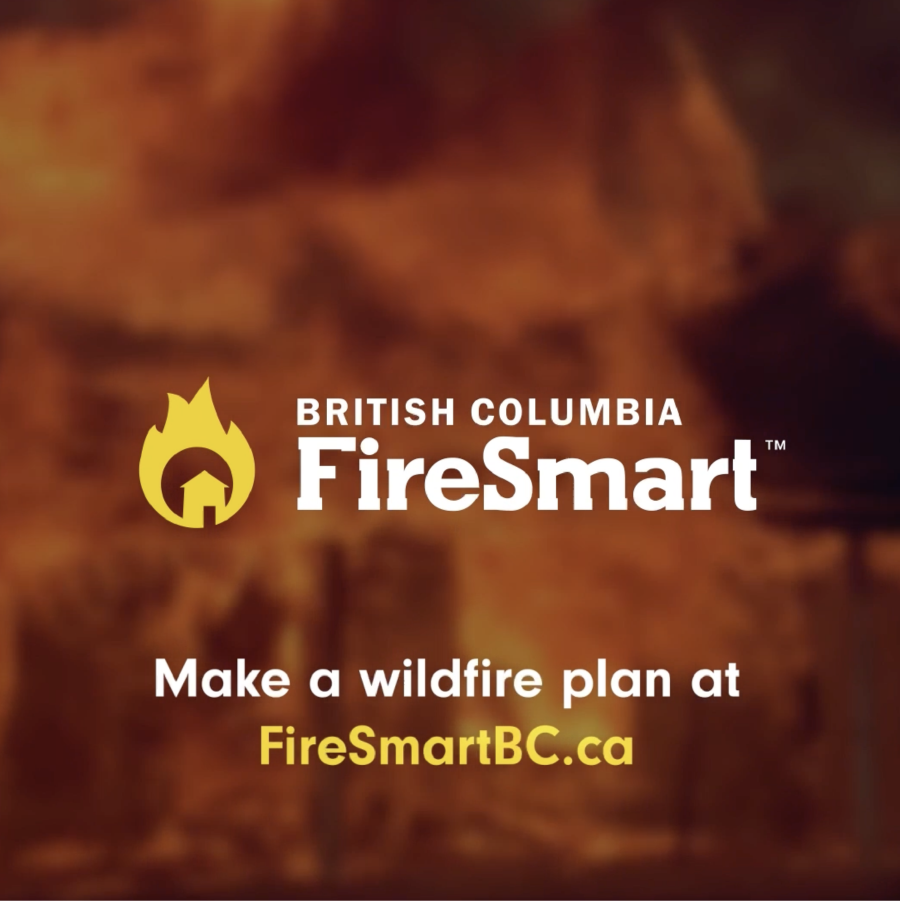 FireSmart logo with CTA reading: make a wildfire plan at FireSmartBC.ca