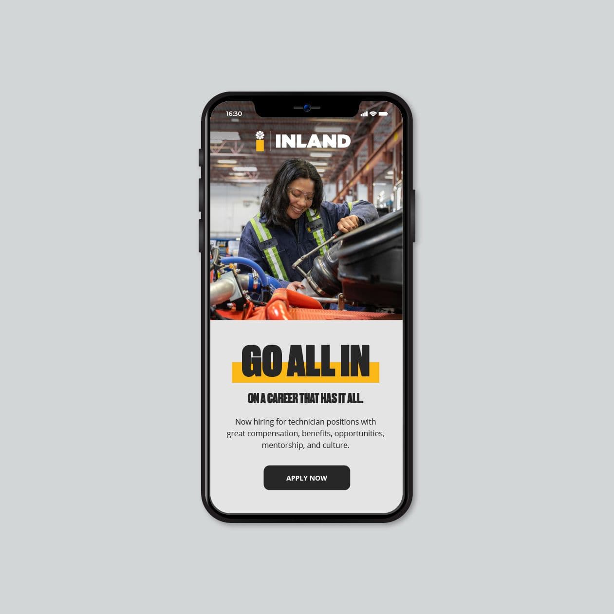 Inland website mock up on mobile - 2